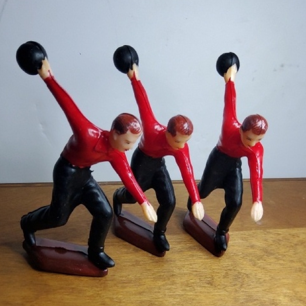 MCM Vintage hard plastic bowling Men cake toppers.